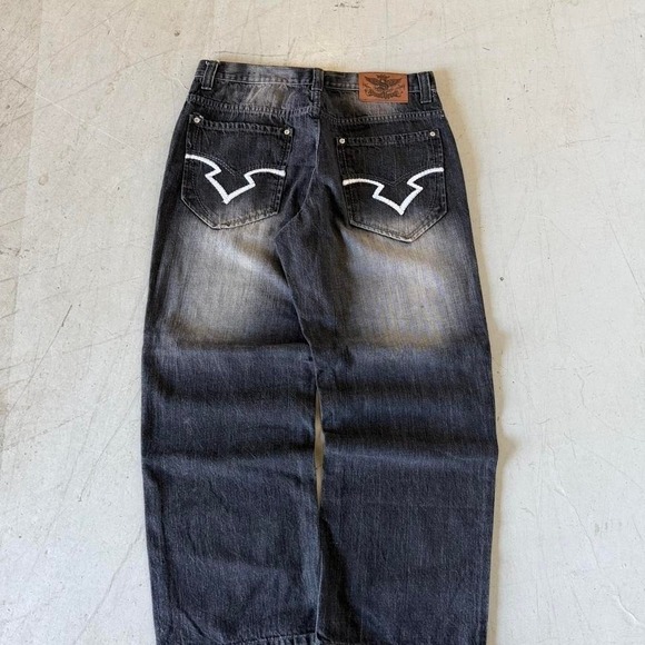 2000s Black Wash Baggy Southpole Black Denim jeans36x30